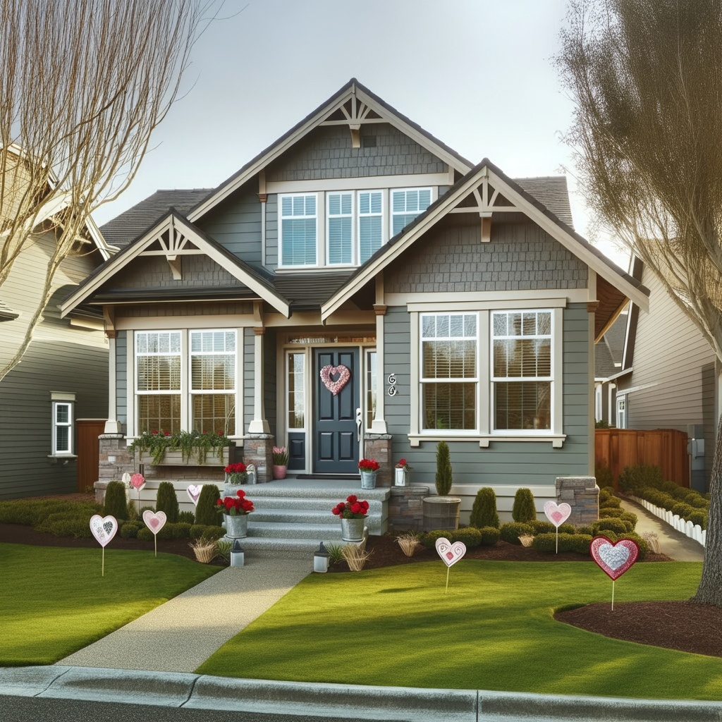 House with Valentine’s Day Decor and Front Yard House with Valentine’s Day Decor and Front Yard
