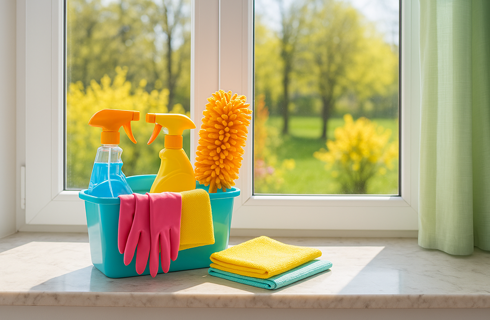 Window With Cleaning Products