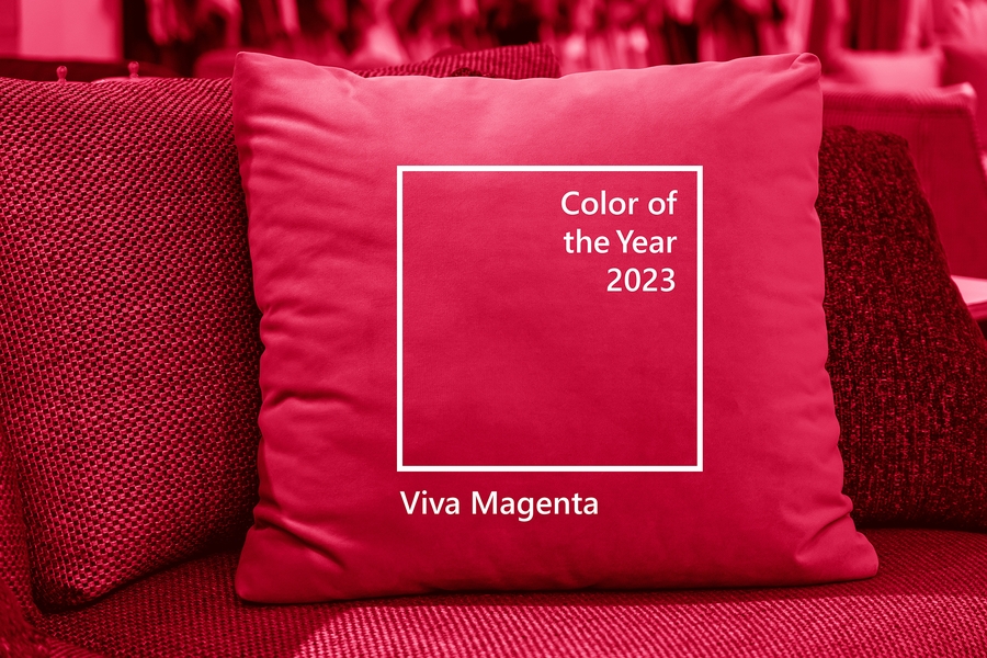 A pillow in the 2023 Pantone Color of the Year, Viva Magenta A pillow in the 2023 Pantone Color of the Year, Viva Magenta